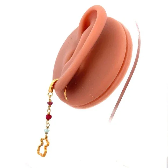 Designer TOUS 925 Sterling Silver Vermeil Aquamarine Amethyst Ruby Drop Earrings - Picture 8 of 12